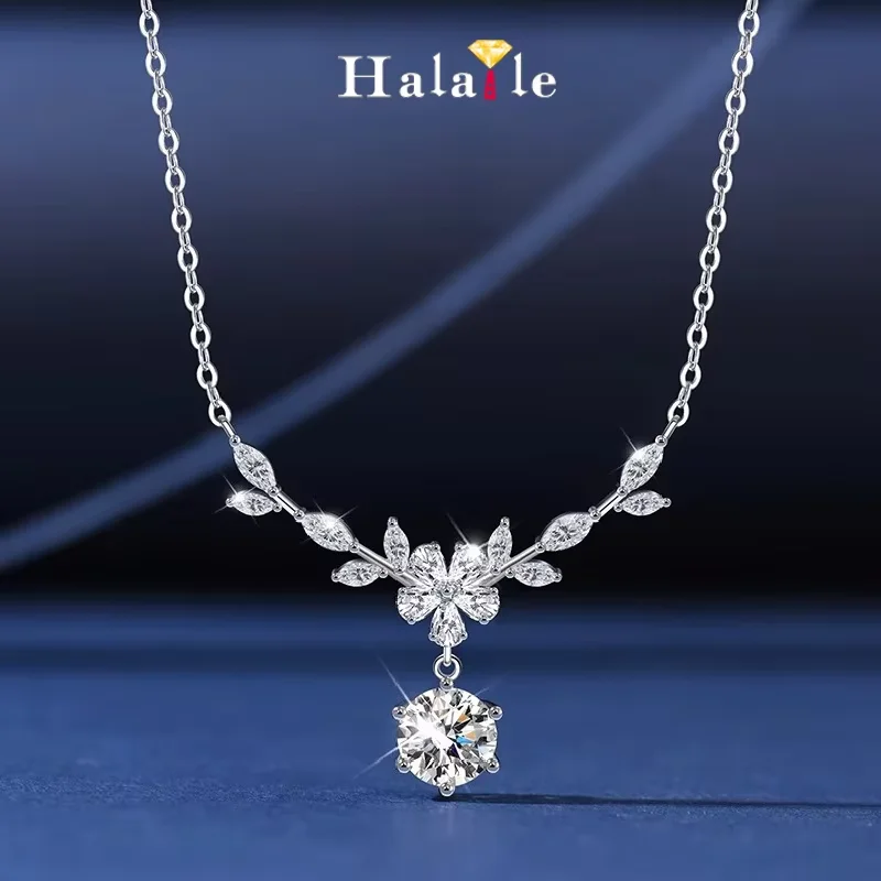 Halaile 1CT D Color Moissanite S925 Sterling Silver Cassia Twig Necklace Trendy Neck Chain Fine Jewelry Women Wedding Gift