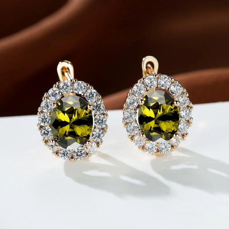 High-end Retro Zircon Oval Earrings for Women's Light Luxury Banquets, Versatile for Attending Banquets, Jewelry and Accessories