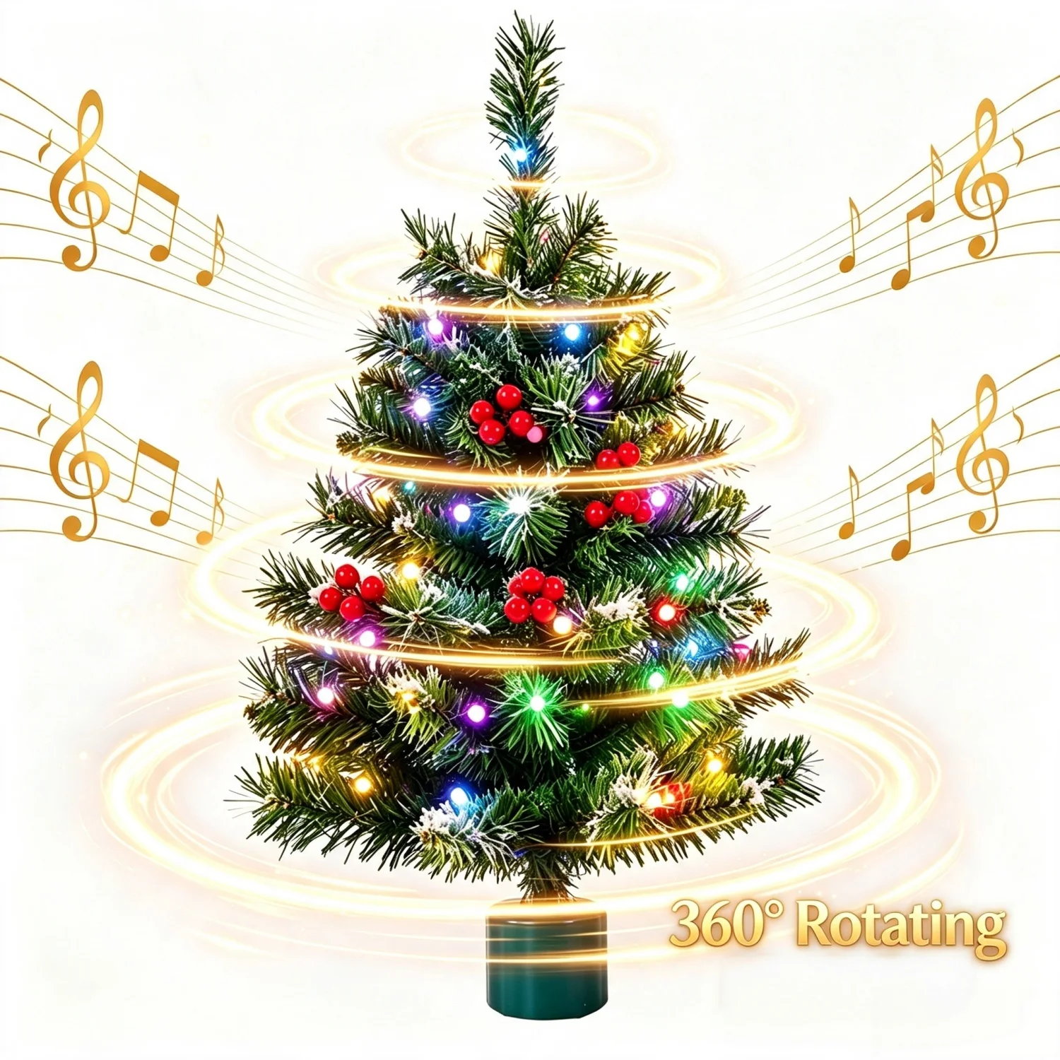 Bhony 360° Rotating Musical Christmas Tree With 35 Colorful LED Lights - 2FT Desktop Christmas Tree, USB/Battery Powered, With A Rotatable Base, Suitable For Home, Store, Classroom, Office, Party Decoration