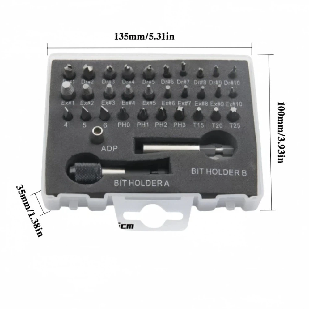 33 Piece Set High Speed Steel Damaged Screw Extractor Adapter Magnetic Holder Broken Bolt Remover Case Included