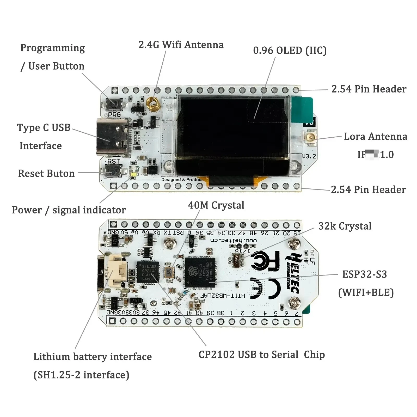 Heltec LoRa32 V3 868MHz/915MHz開発ボード SX1262 0.96インチOLED WiFi BLE LoRaキット IoT & Meshtastic対応
