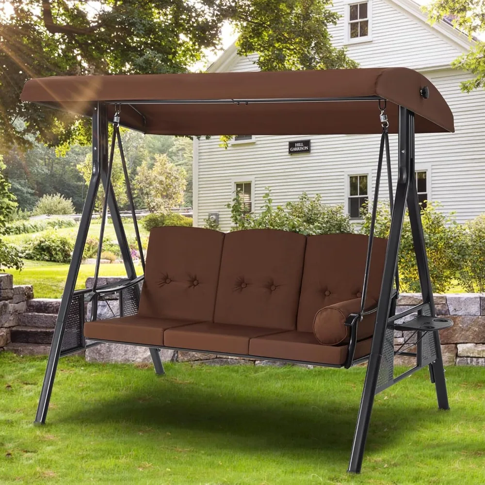 

Outdoor Porch Swing, Porch Swing with Adjustable Canopy, Outdoor Swings for Adult with Removable Cushions for Backyard