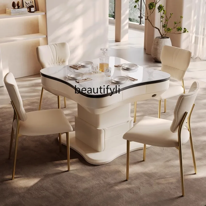 Cream wind lift coffee table mahjong machine integrated living room household fully automatic mahjong table dining table