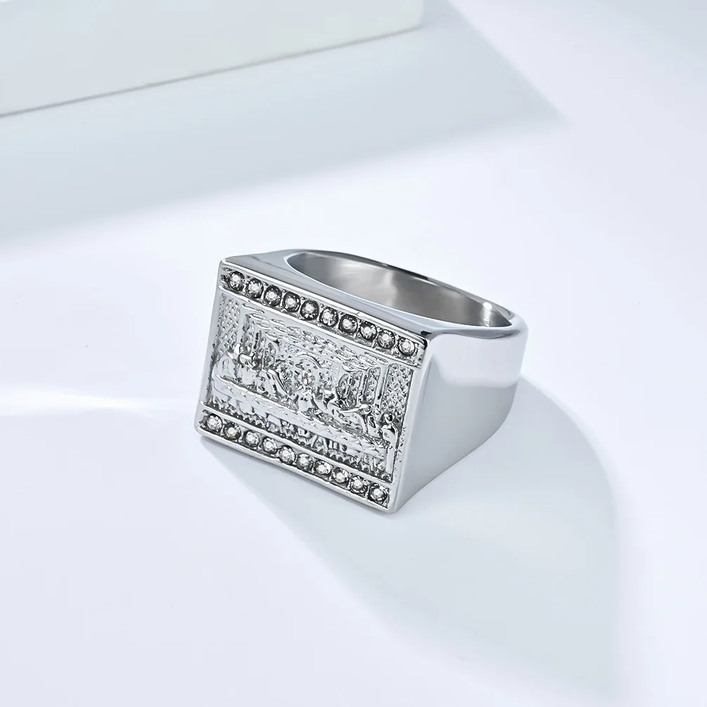 Quadratische Geometrie Zirkon Ringe Edelstahl Kunst Retro Männliche Persönlichkeit Hip Hop Mode Ring Schmuck – Detail 3