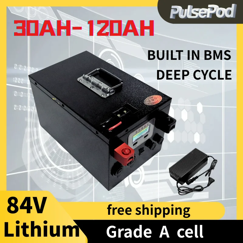 

PulsePod 84V 50Ah 30Ah 40Ah100Ah 60Ah 80Ah lithium ion battery for 5000w inverter Floor cleaner golf cart