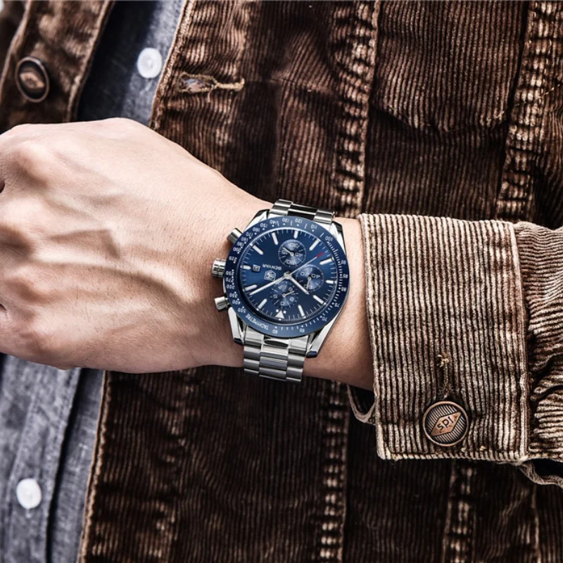 BENYAR 5140 ساعة رجالي جديدة العلامة التجارية الفاخرة الأعمال الصلب ساعة كوارتز رجالية 30 متر مقاوم للماء ساعة عادية Relogio Masculino