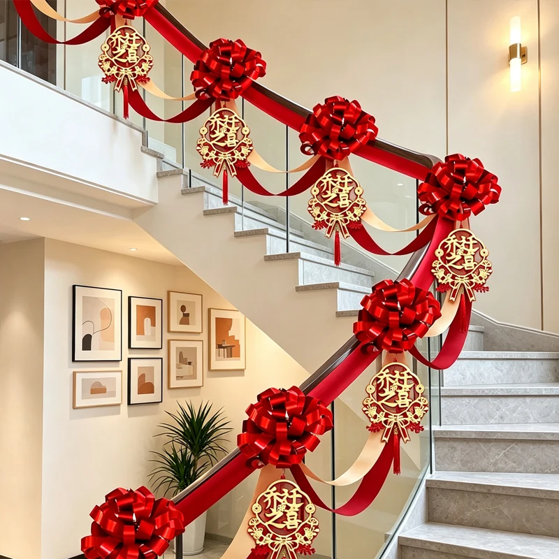 Nuevas decoraciones para el hogar: Barandillas de escalera, pasamanos, adornos festivos colgantes, suministros para ceremonias de mudanza, decoración con símbolos de la suerte.