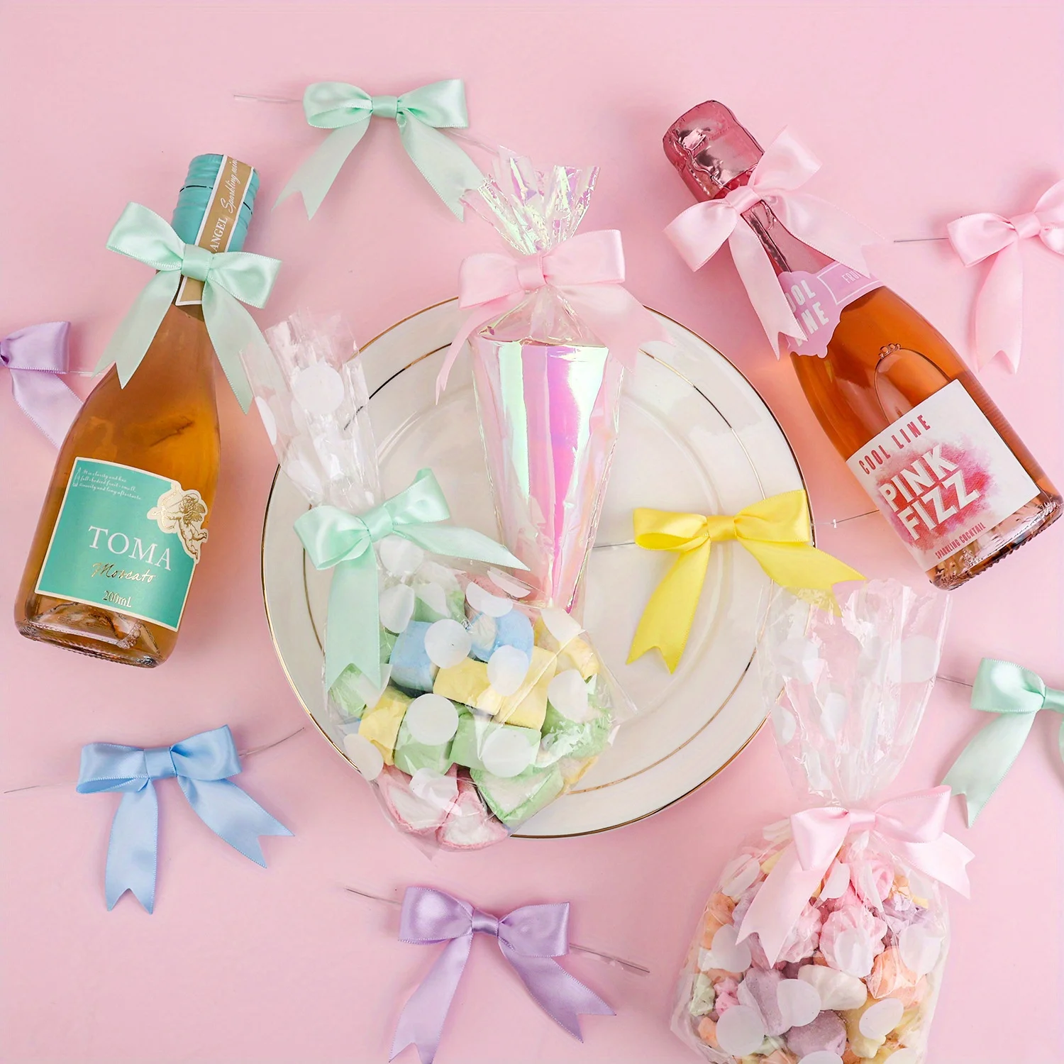 20 Stück Twist-Tie-Schleifen aus Satinband für Geschenkverpackungen, Champagnerflaschen, Taschen, Bastelarbeiten, DIY-Geschenke, Hochzeit, Brautparty, Weihnachten – Detail 2