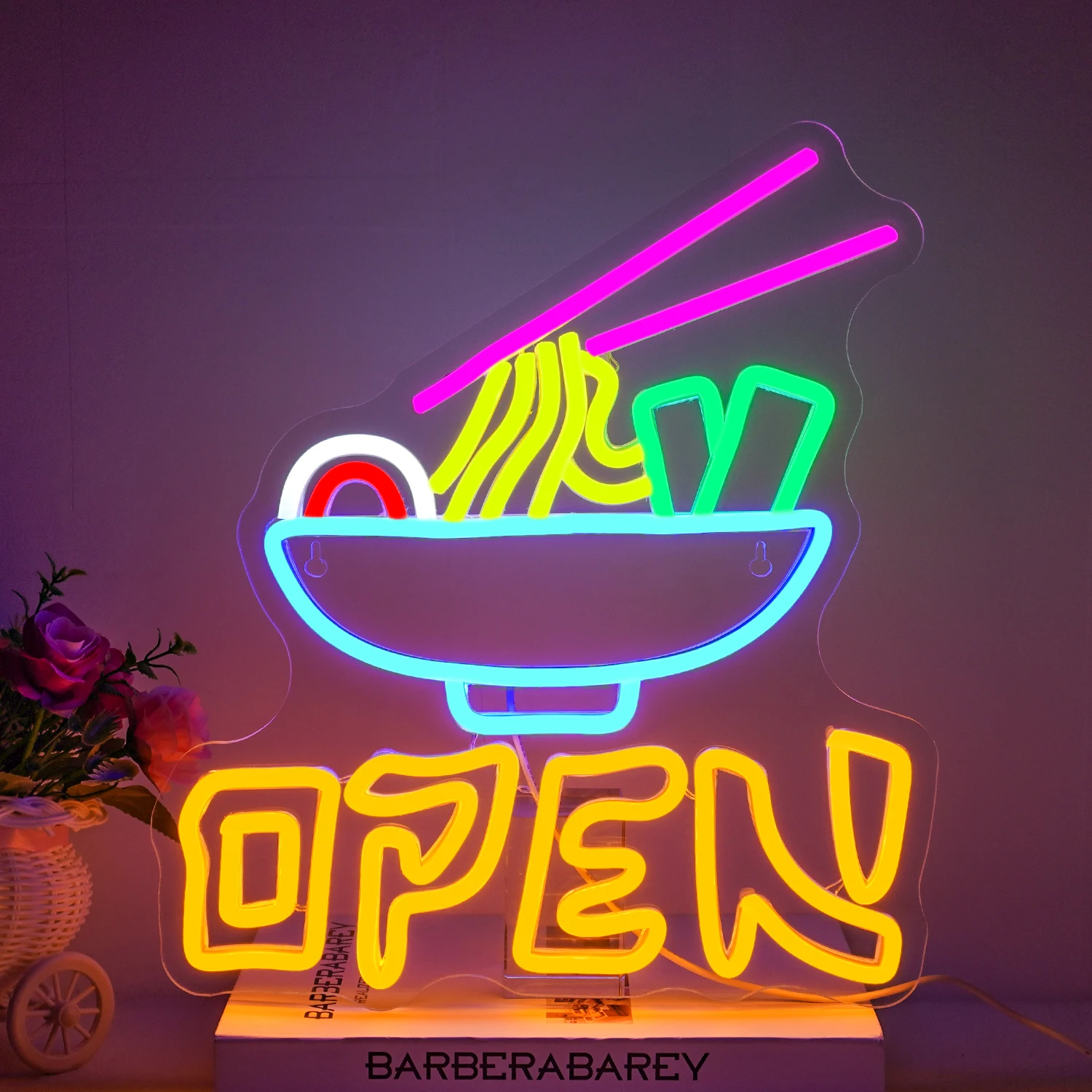 Ramen Neon Sign Shop Open Wall Decor Dimbaar Kleurrijk LED Light Up Sign voor Restaurant Keuken Fast Food Bar Club Party Decor