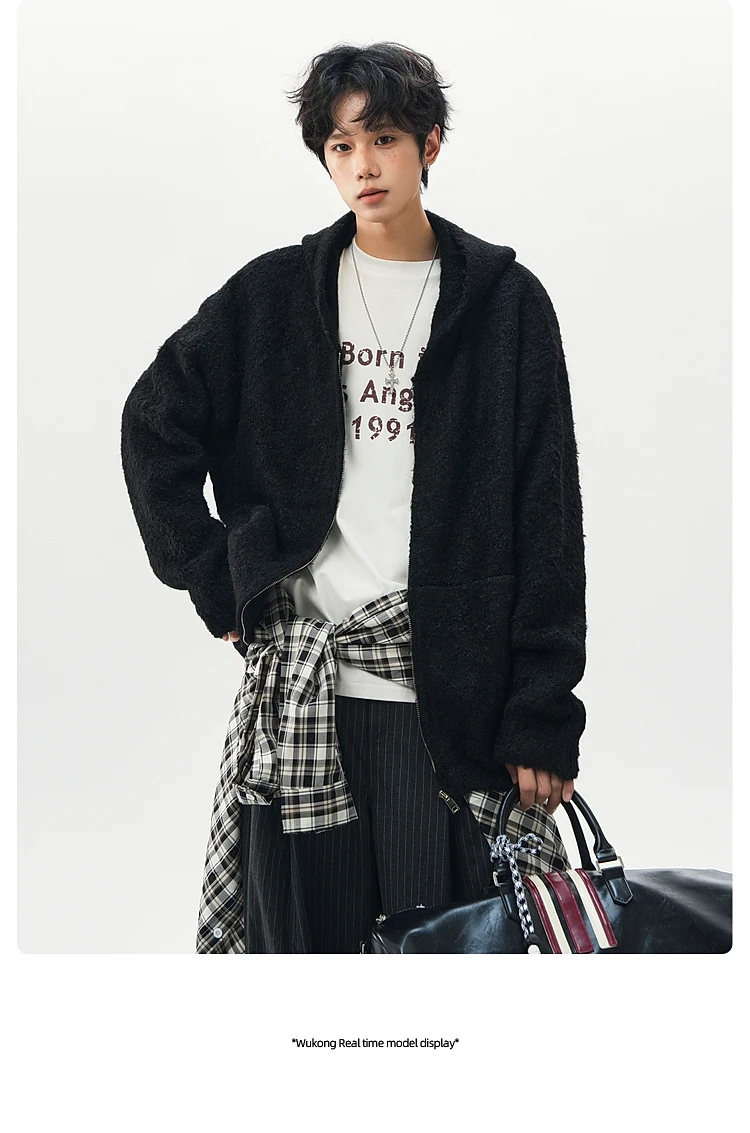 Fashion Trend Retro Cardigan Sweater for Men Street Style Gentle Loose Casual Couple Knitted Hooded Zipper Jacket