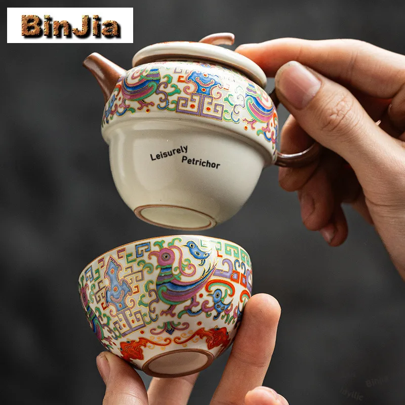 

150ml Retro Thangka Porcelain Travel Tea Set Kit Zen 1 Pot 1 Cup Tea Maker Organizer Portable Picnic Handbag Tea Ceremony Gift