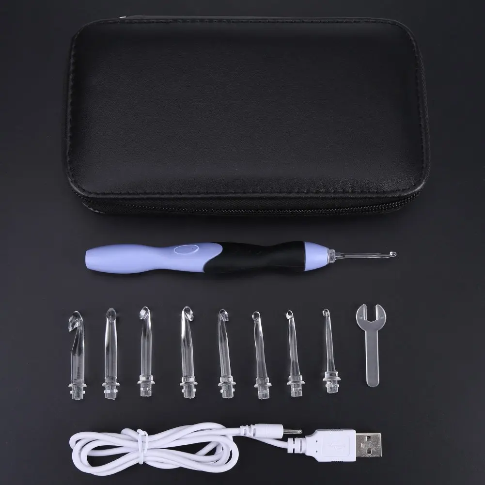 LED Luminous Crochet Hook in 9-in-1 Set Weaving Tool USB Rechargeable