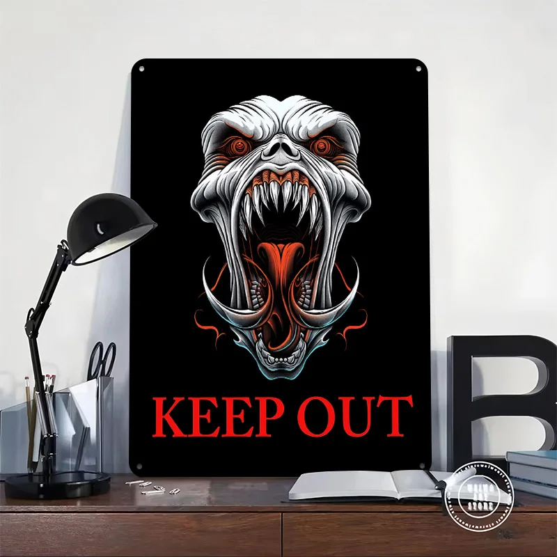 Monster Skull Keep Out Printed Poster Customized Retro Wall Art Vintage Metal Tin Signs for Home Bedroom Decoration Gaming House