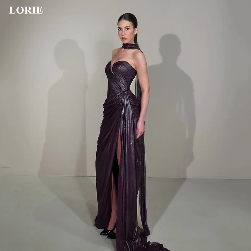 

LORIE Solid Low Cut-out Evening Dresses Pleated Strapless Waist-Cinching Prom Dress Draped Sexy High Slit Party Gowns Customized