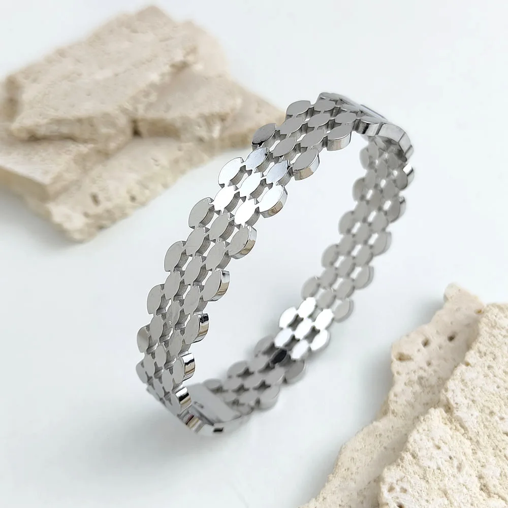 New honeycomb hollow stainless steel gold plated 18K bracelet, high quality waterproof silver jewelry, gift for couples