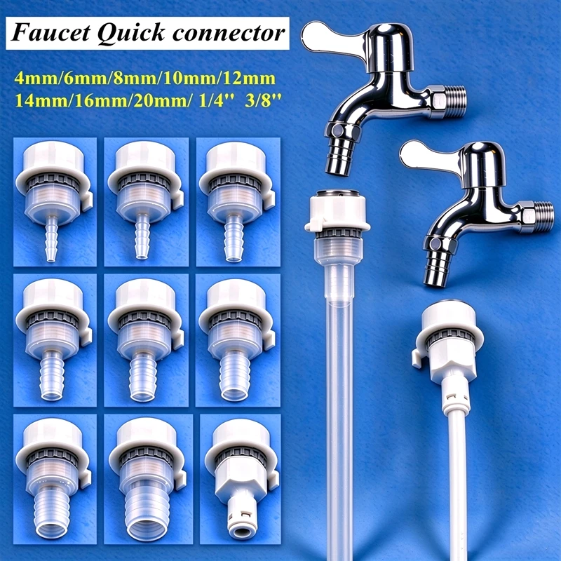 Faucet To hose 4~20mm Pagoda Joint Water Pipe Quick Interface 1/4'' 3/8'' PE pipe Connection Washing Machine Faucet Accessories
