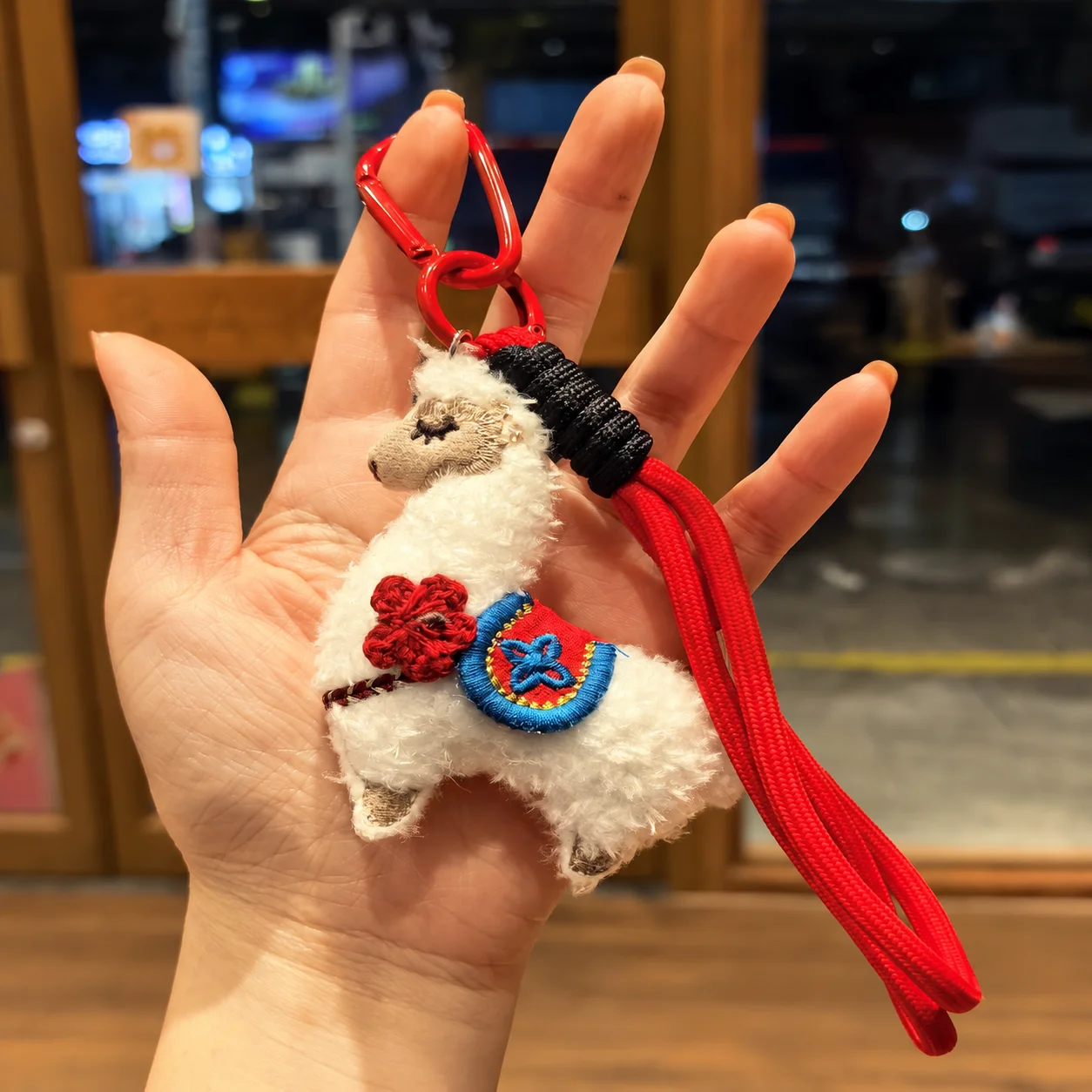 Cute Llama Bag Charm Handmade Embroidered Alpaca Plush Keychain Colorful Woven Strap for Women Girls Handbag