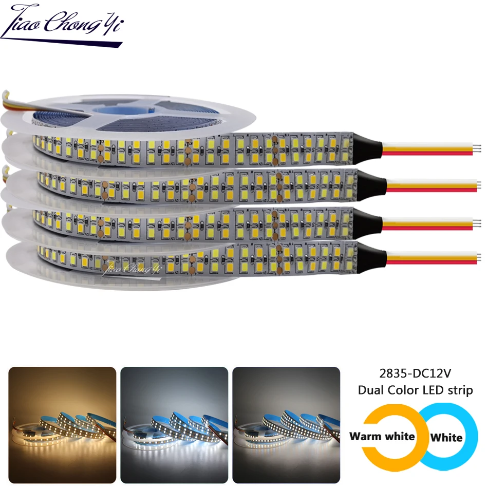 5m Double Color LED Strip Light DC12V Flexible Dual White CCT 2835 5050 SMD 240/336 LEDs per Meter CW/WW Lamp for Lighting