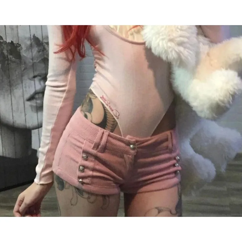 Sexy Pink Pit Strip Corduroy Ultra Shorts Women's Design Tight Low-waisted Hip-hugging Y2k Hot Pants Booty Shorts