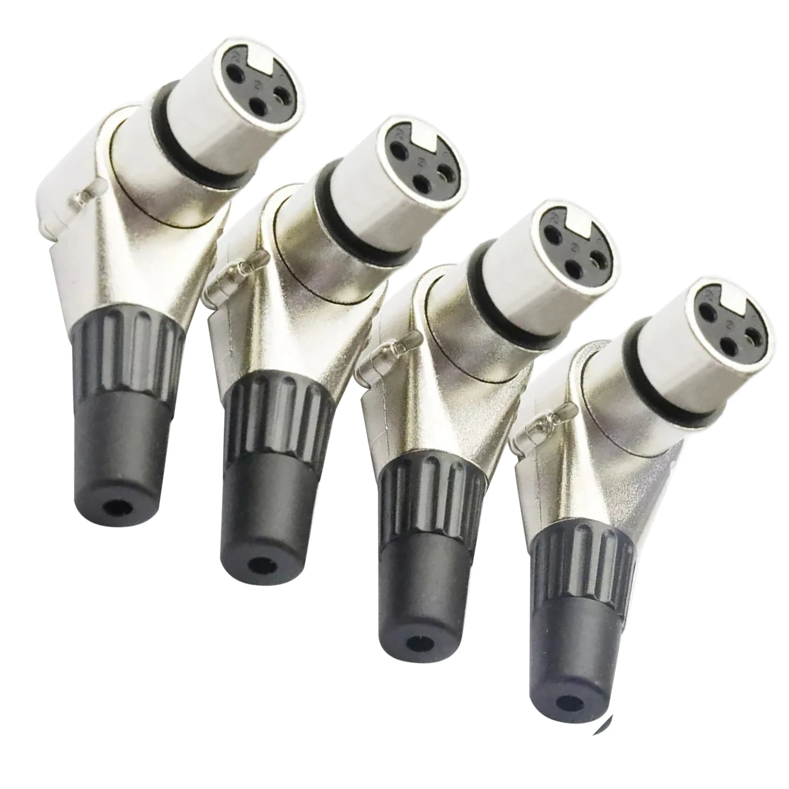 4Pcs 3-Pin Right Angle XLR Connector Female Jack XLR Micphone Audio Cable Connector 90Degree L-Shaped Connector Position Adapter