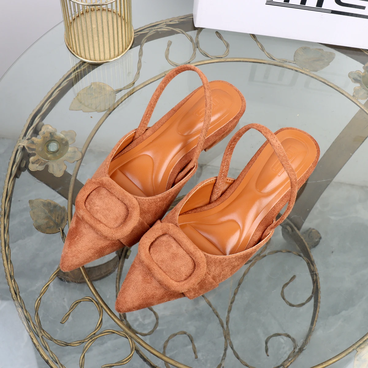 

New pointed shallow sandals 2026 summer set foot flat shoes suede buckle fashion women's shoes luxury brands original shoes