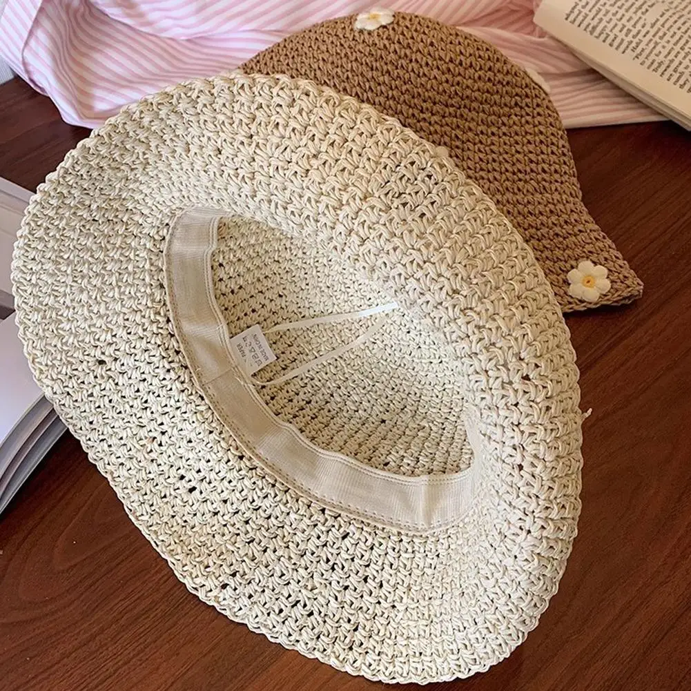 Chapeau de paille à fleurs pour femmes, couvre-chef de plage, couvre-chef de plein air, pliable, pour vacances, voyage