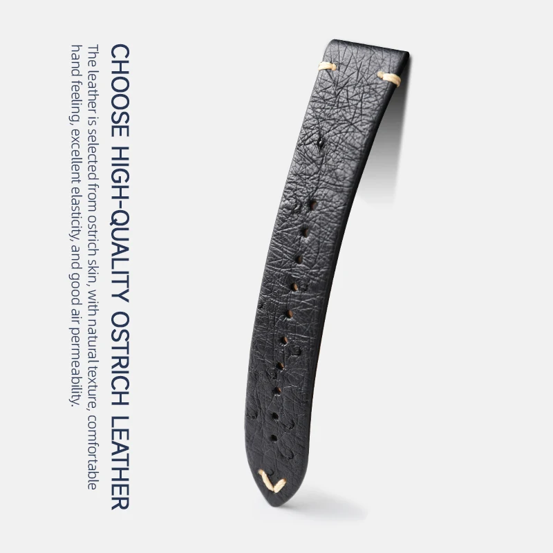 Handmade Ostrich Leather Watchband 18 19 20 21 22MM Blue Black Green Men Strap Ultra Thin Soft Bracelet Retro Style Pin Buckle