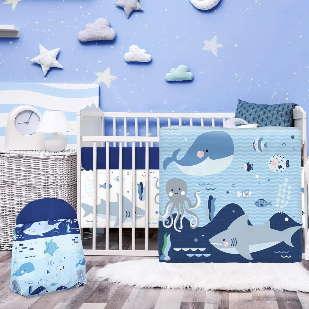 

4 Pieces Baby Crib Bedding Set, Nursery Bedding Standard Size Soft Baby Bedding Set Including Crib Skirt, Blanket, Sheet and Di