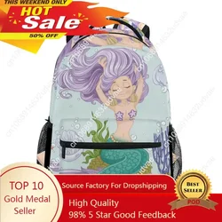 Mochila con estampado de sirena para mujer, bolsa de viaje de cola de pez de gran capacidad, bolsa escolar para estudiantes, mochila para portátil para adolescentes y niñas