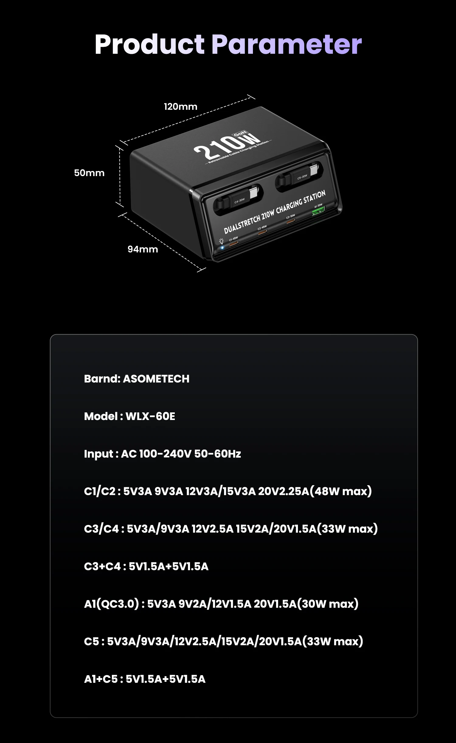 6-in-1 GaN USB-C Schnellladestation mit einziehbarem Typ-C-Kabel – Power Combo Tower Ladegerät für iPhone 17, iPad, Samsung Tablet – Detail 12