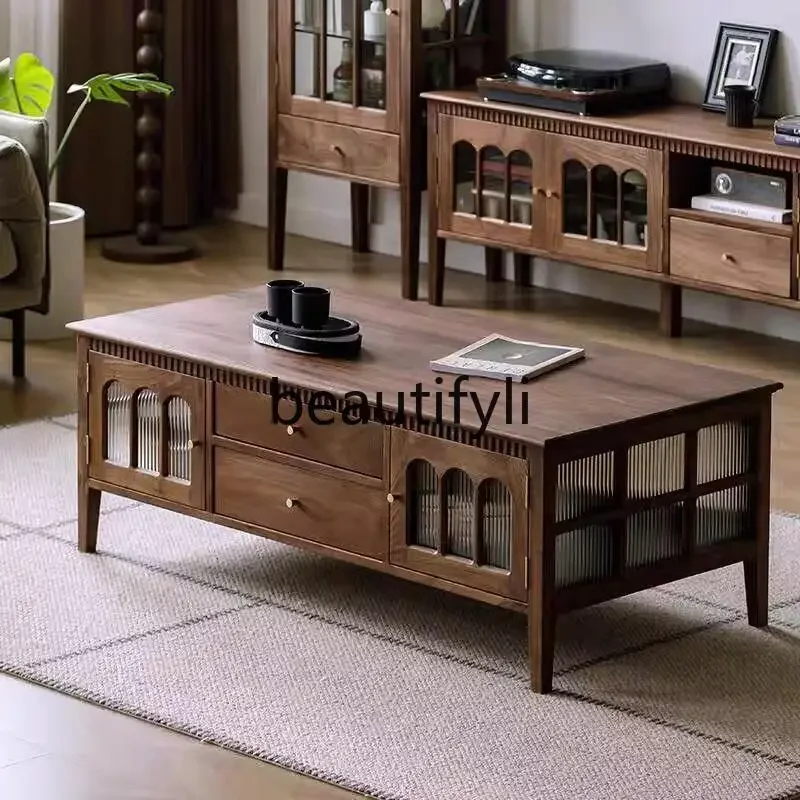 

Solid wood coffee table American retro style North American black walnut living room coffee table combination locker