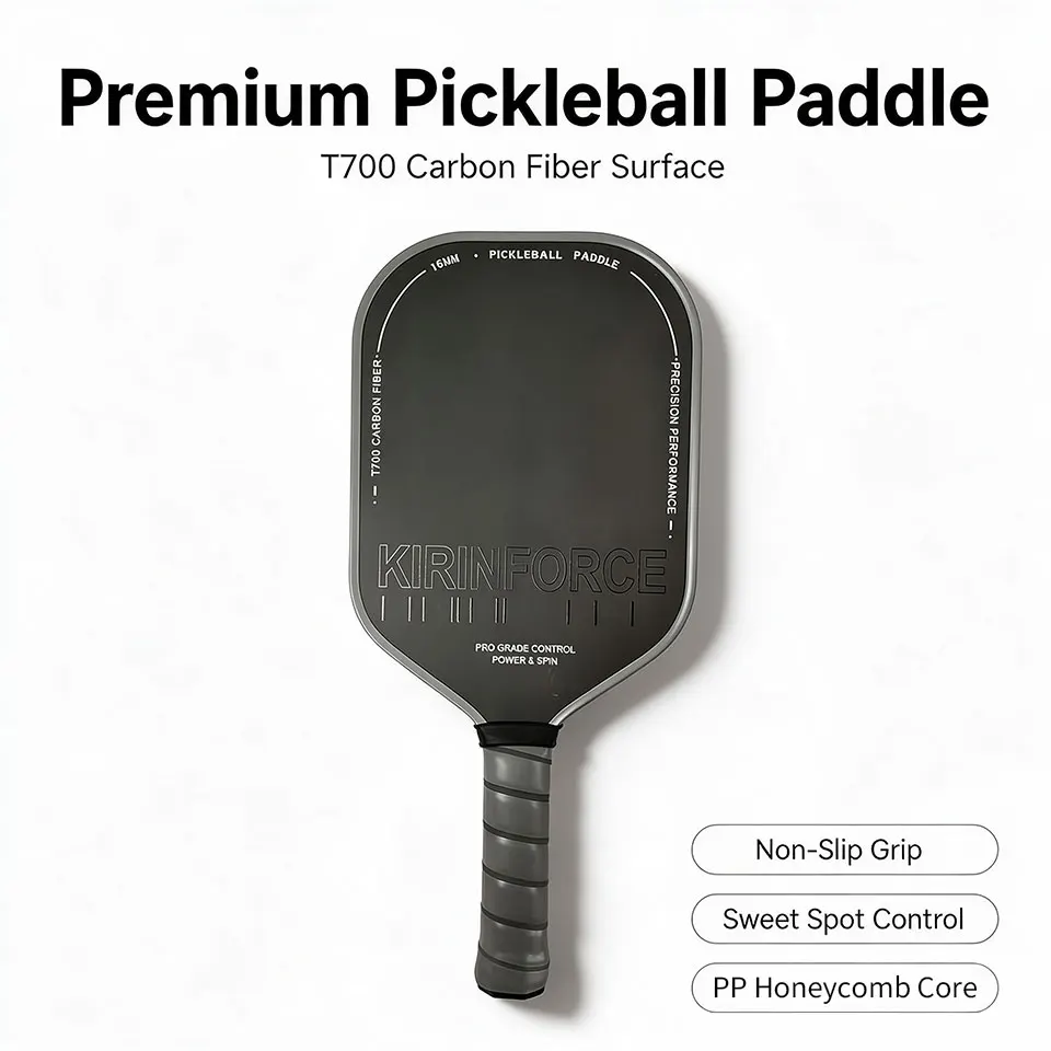 KIRINFORCE Pickleball Paddle T700 Carbon Fiber 16mm Cold Pressed Gritty Spin Surface Precision Control and Power Sweet Spot