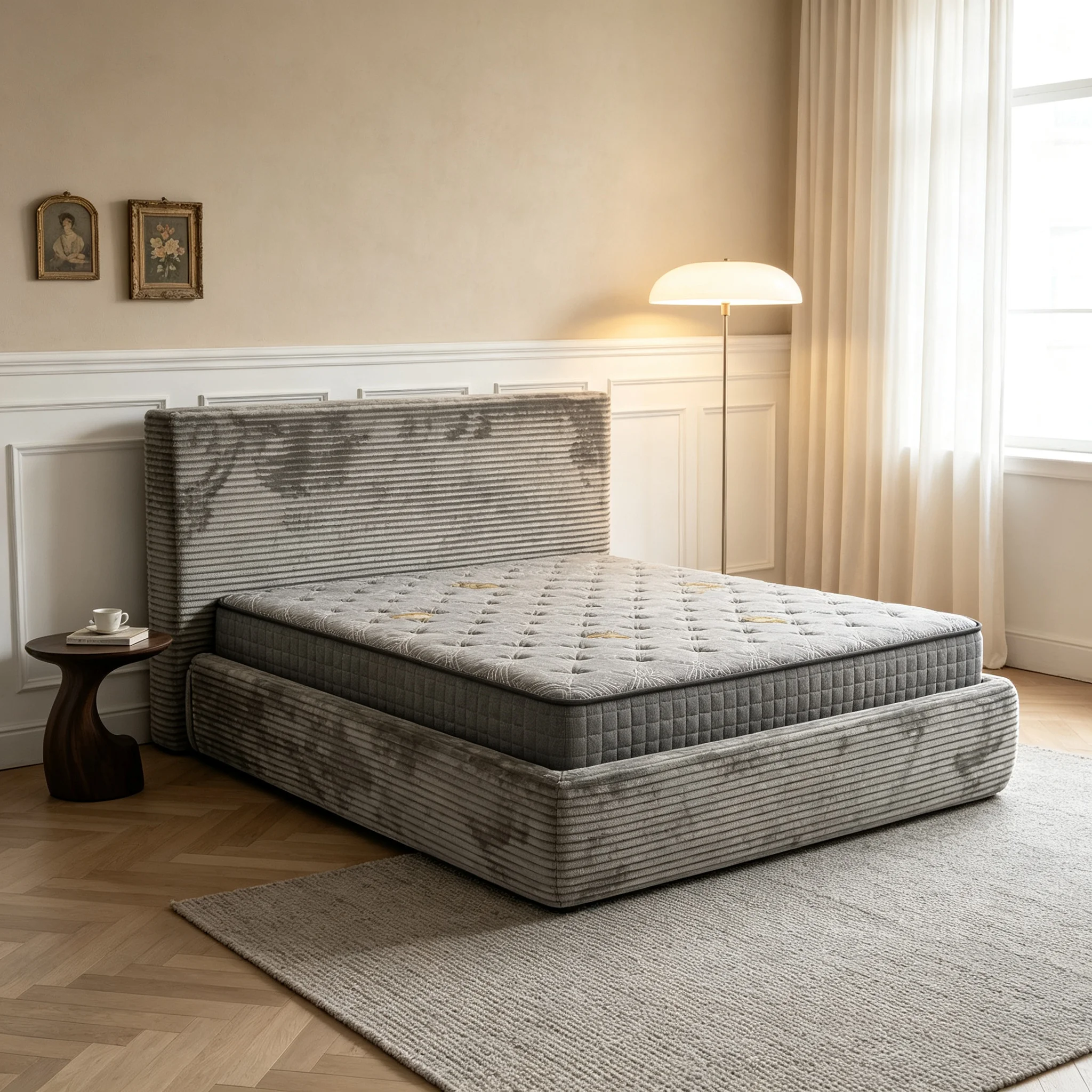 #Modern Minimalist Soft Compress Roll Bed High Density Sponge Filling Upholstery Velvet OEM&ODM Luxury Bedroom Furniture