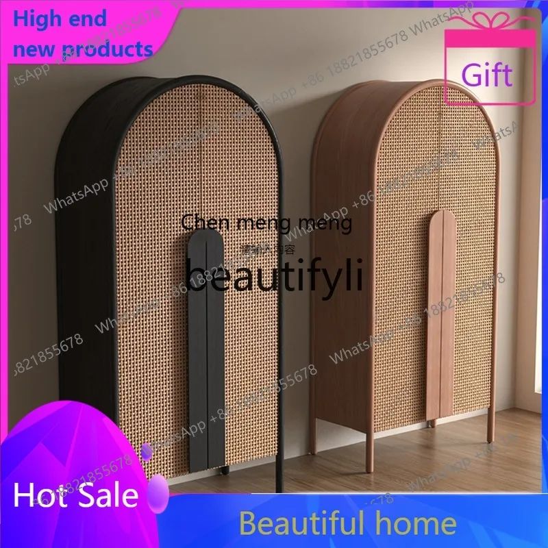 

Vintage Style Rattan Wardrobe Modern Bedroom Cloakroom Storage Cabinet Furniture