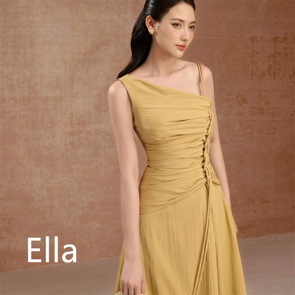 Dostosowana wysokiej jakości suknia wieczorowa z dżerseju w kolorze khaki Temperament na jedno ramię, bez rękawów, do kostek, na zamówienie