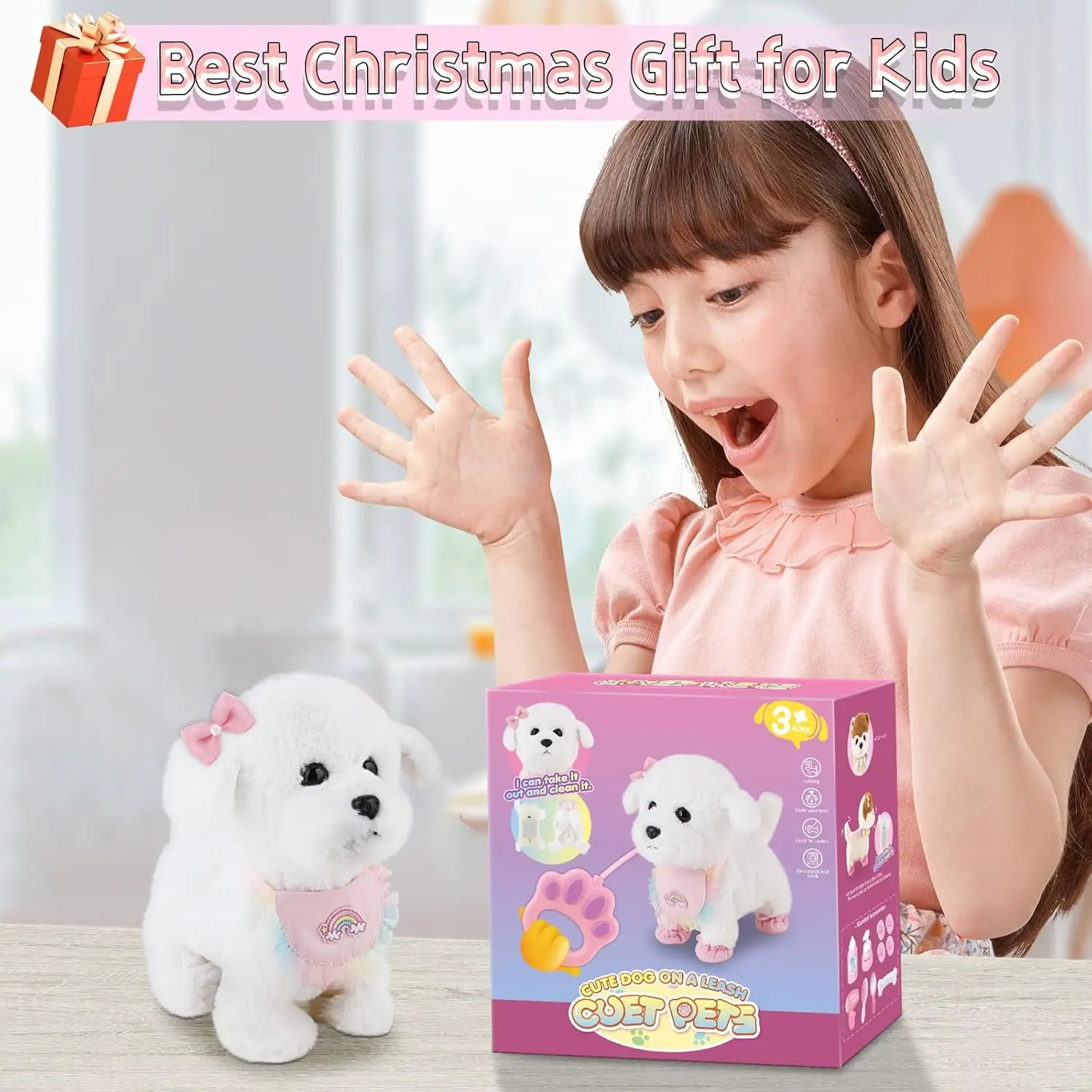 Interactive Stuffed Puppy Toys That Walk&Bark, Walking Dog Toy for Kids with Leash, Remote Control, Girls&Boys Aged 3+ GIFT