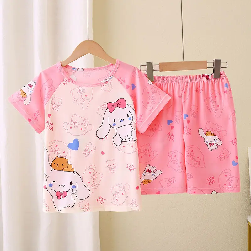 Spring and Autumn Little Girl Princess Thin Long-sleeved Trousers Pajamas for Girls Pajama Sleepwear Robe Children's Clothing