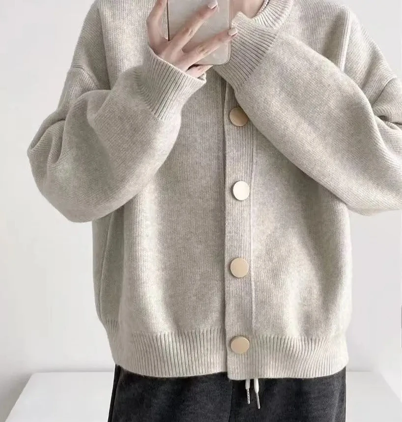 

Свободный вязаный открытый кардиган, однорядный, однотонный, весенне-осенний дизайн, свитер с круглым вырезом, куртка, удобный ленивый стиль