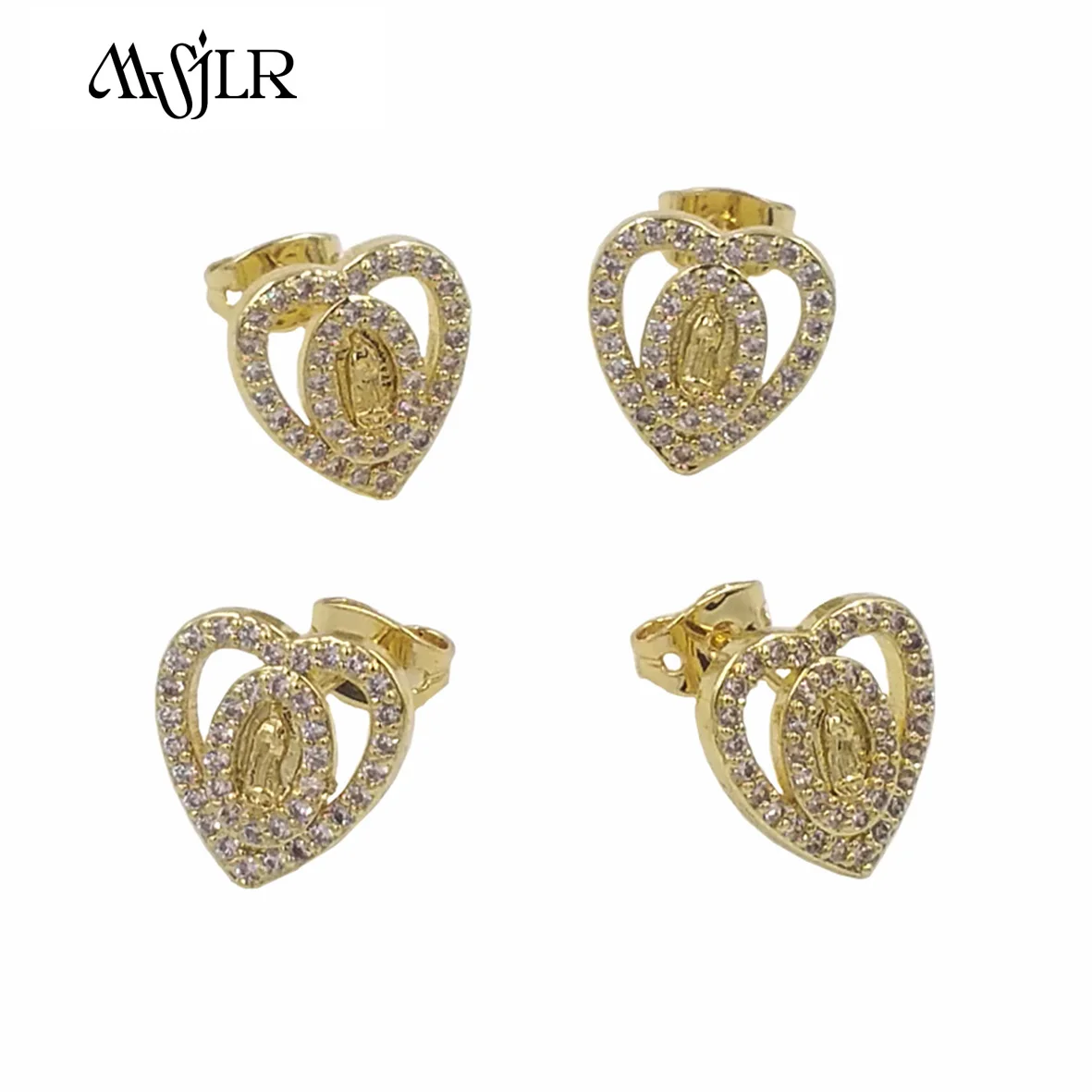 WT-MVE080   WKT 2023 Religious Style Full Of Cubic Zircon Heart Shape Earrings Virgin Marry Earrings For Wedding Accessories