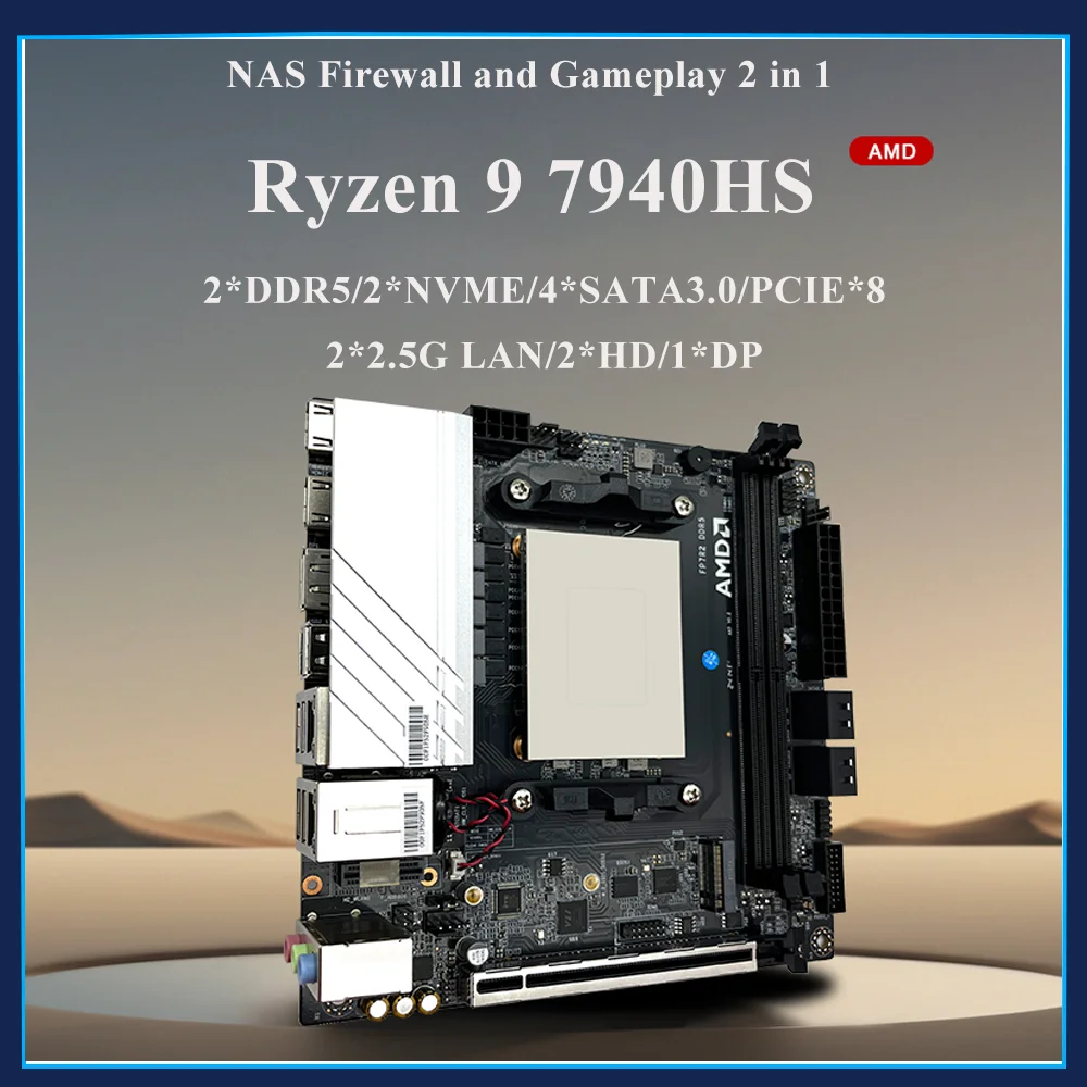 KingNvoy AMD NAS 방화벽 마더보드, 라이젠 9 7940HS, 7 7840HS, 2x NVMe, 4x SATA3.0 PCIEx8, 2x DDR5, 2x2.5G LAN 게이밍 ITX 메인보드