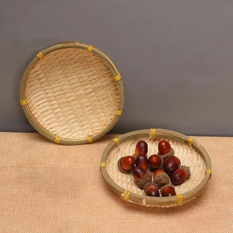 ~~Handwoven Natural Bamboo Tray Sturdy Eco Friendly For Storage Serving Home Decor