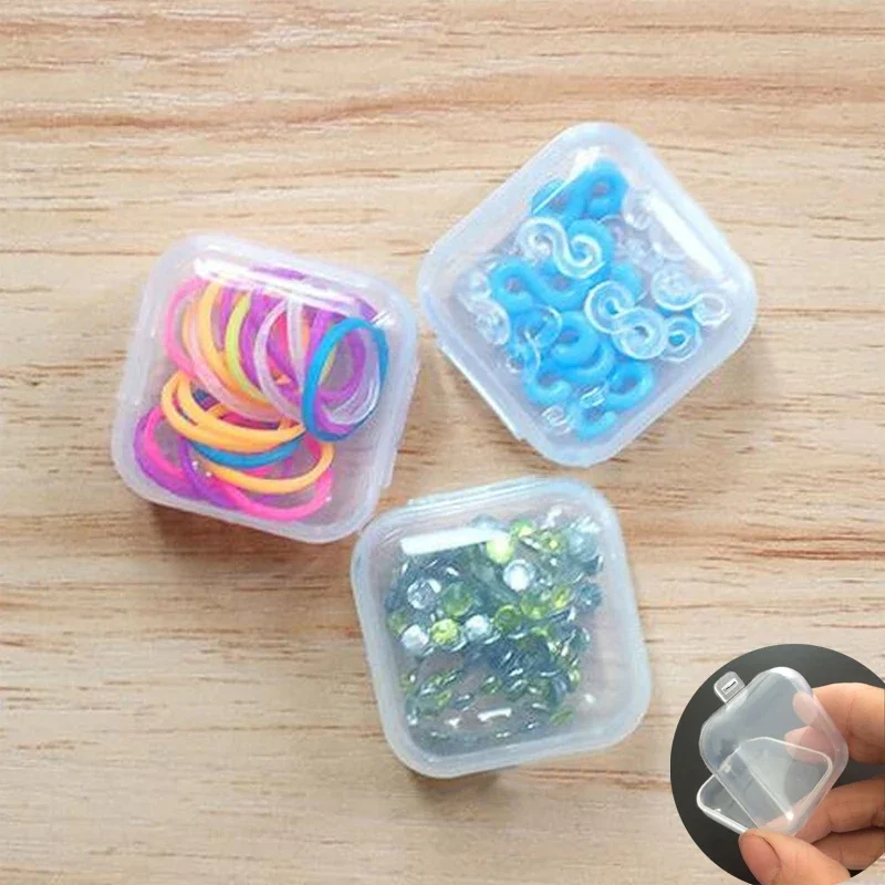 100PCS Empty Plastic Clear Mini Empty Square Small Box Jewelry Ear Plugs Container Nail Art Colorful Decor Diamond Storage Case