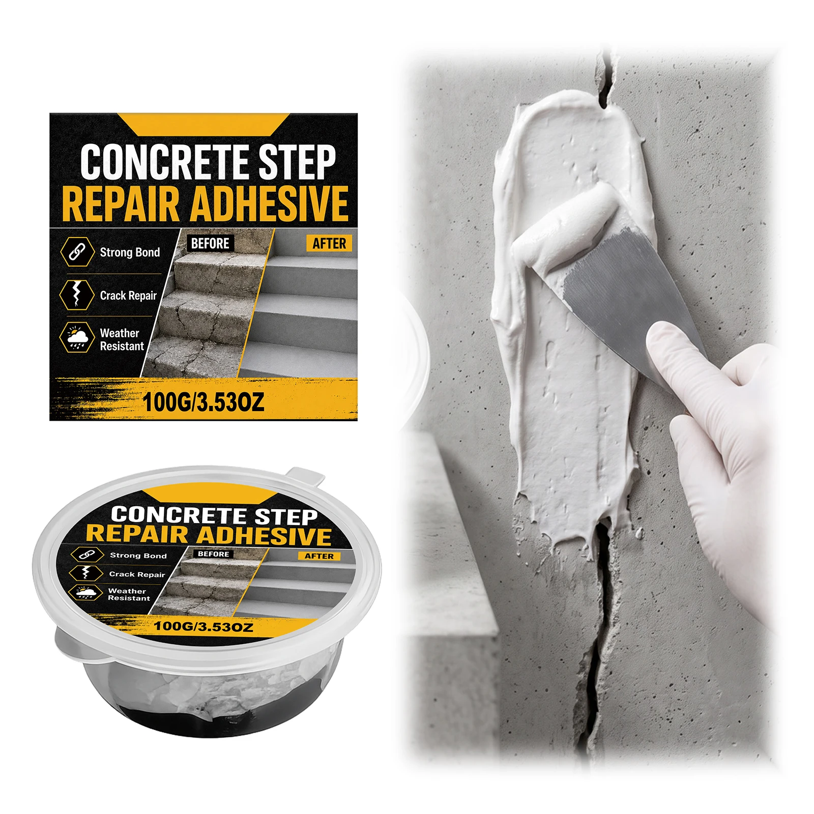 Concrete Repair for Stairs AB Epoxy Adhesive Waterproof Crack Filler Heavy Duty for Walkways Driveways DIY