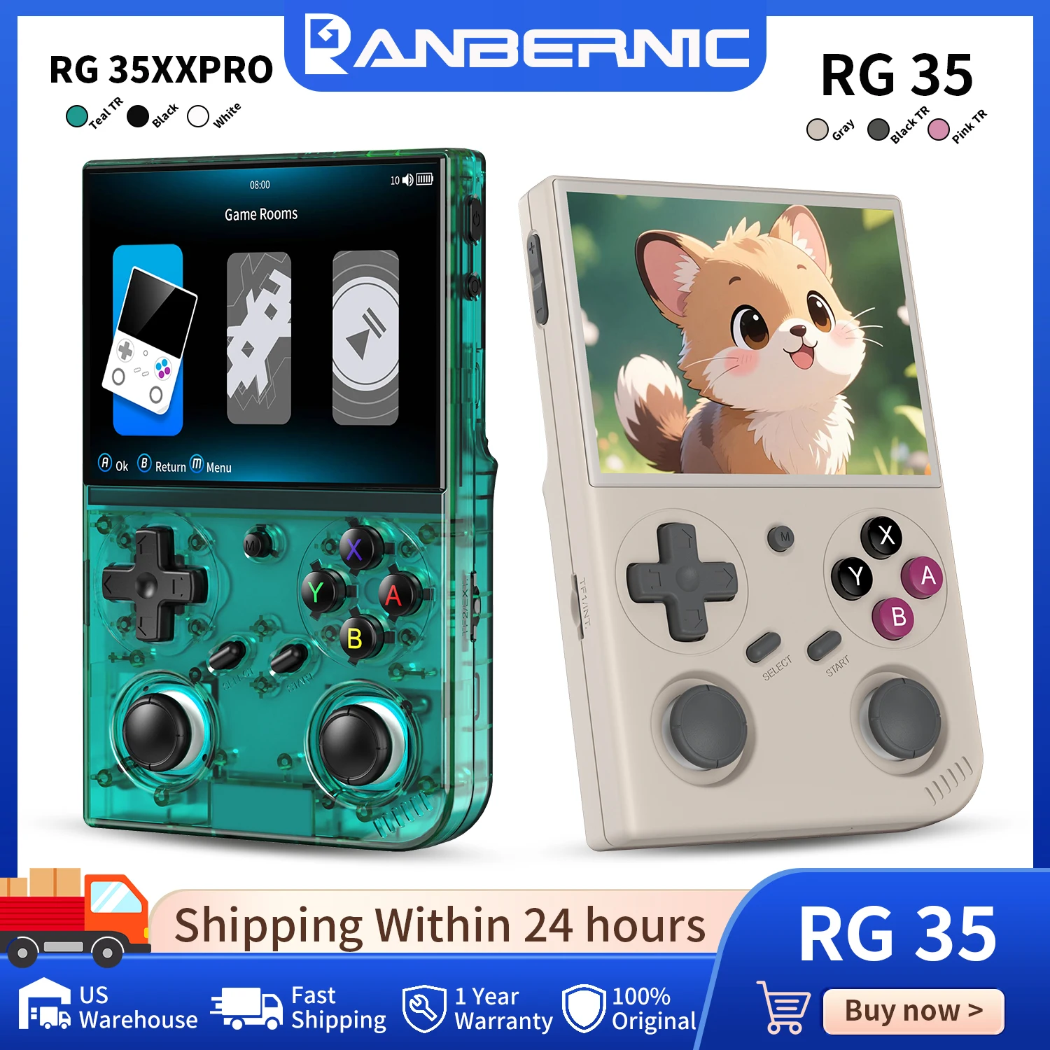 Anbernic RG 35 / RG 35XXPro Retro Handheld Game Console 3.5-inch IPS 640*480 Screen High-fidelity Speaker 3200mAh Portable Games Player Supports Online Multiplayer RG35 RG35XXPro