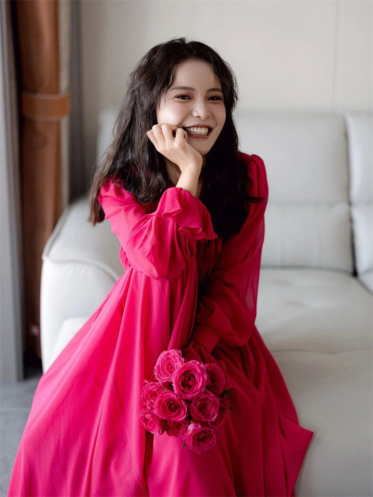 

Red Long Sve V-Ne Evening Gown for Wedding Par Photoaphy Engagement Bridal ower Formal Dr Evening Robe