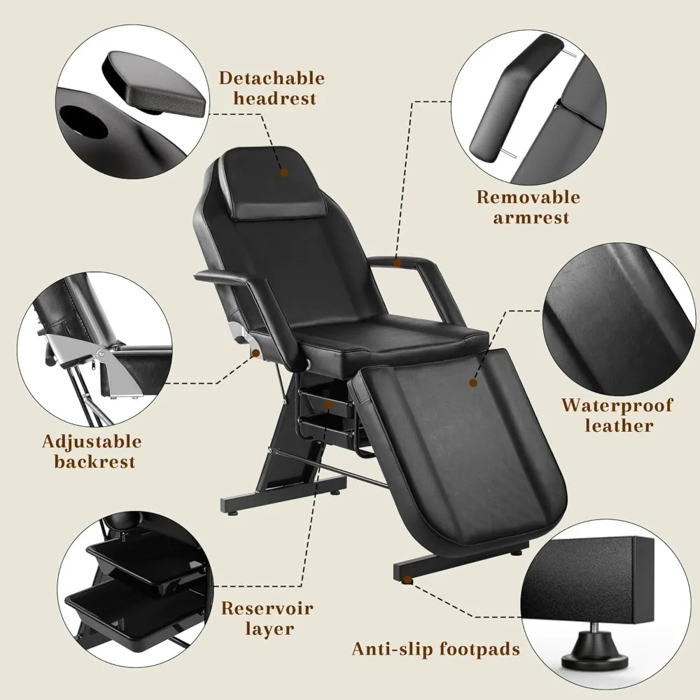 كرسي وشم العميل، سرير تجميل الوجه مع مقعد هيدروليكي، طاولة تدليك الرموش مع صرين #4