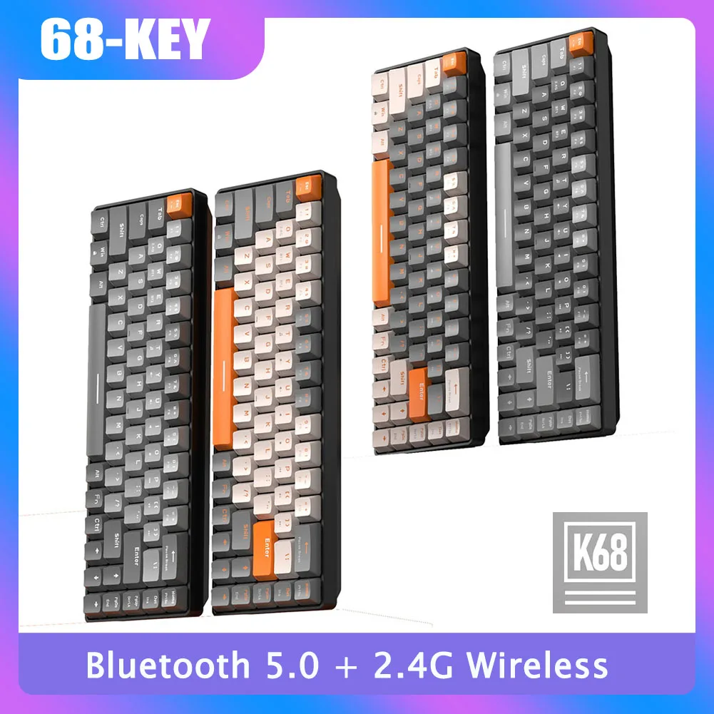 K68 Bluetooth Wireless Mechanical Keyboard Backlit Keycaps PBT 2.4G 68 Keys PC Gamer Keyboard Hot-swap PC Gaming Accesories