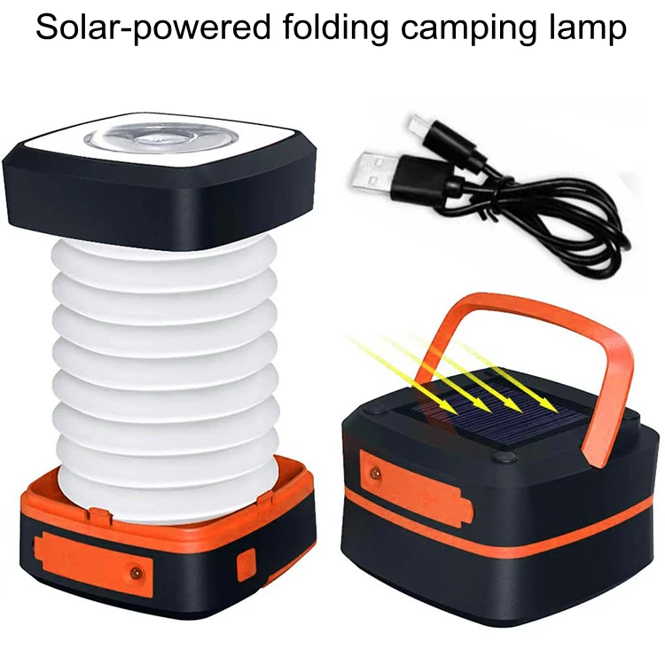 Solar Powered LED Camping Lantern Lamp Outdoor Fishing Tent Lights Collapsible Solar or USB Rechargeable Charger for Phone