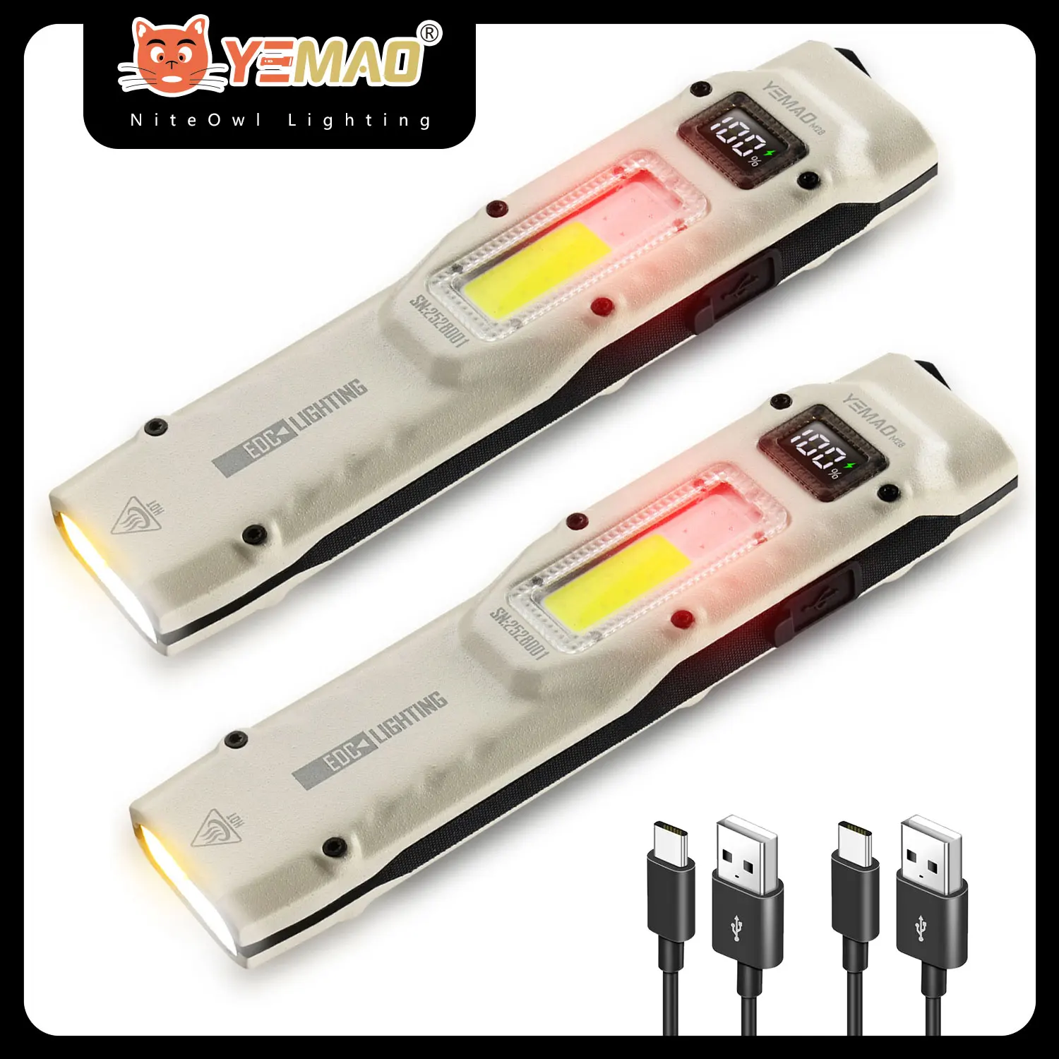 Portable 880LM YEMAO M28 Ultra-thin Tactical work Flashlight With Two Way Clamp 1000mAh dual core XPL wick Digital display IPX4