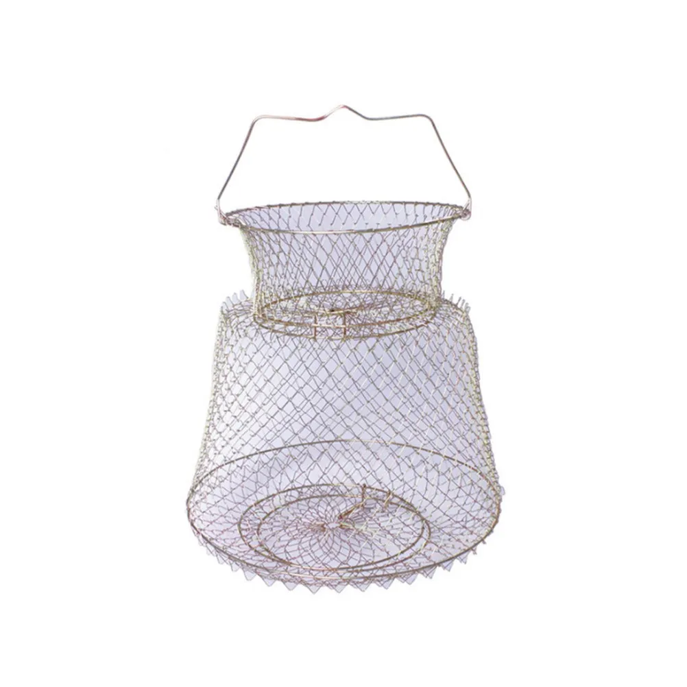 72Cm Foldable Steel Wire Fishing Net with 1.5cm Mesh Holes Zinc Plated for Crab Lobster Shrimp Crawfish Lake Fishing